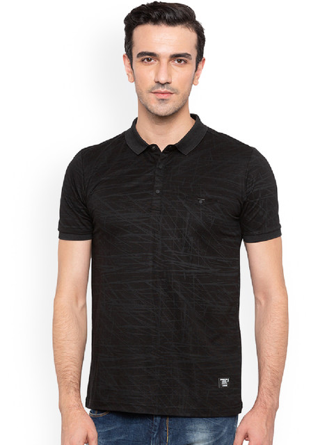 

Status Quo Men Black Printed Polo Collar Pure Cotton T-shirt