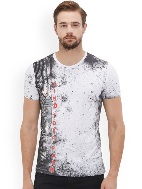 

Status Quo Men White Printed Round Neck Pure Cotton T-shirt
