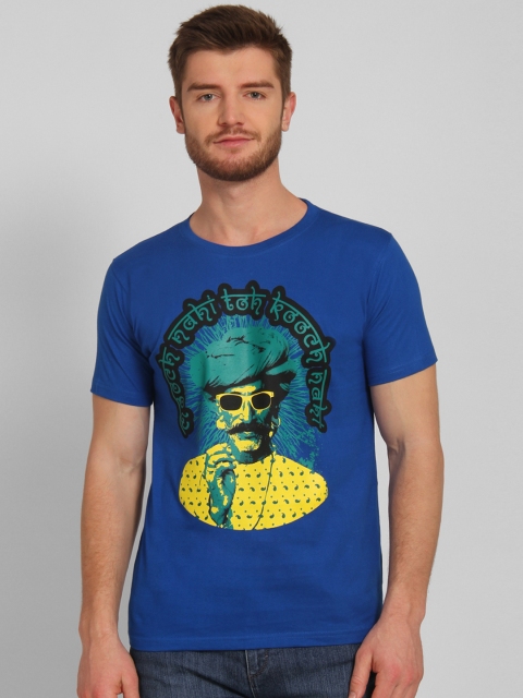 Tantra Men Blue Printed Round Neck T-shirt