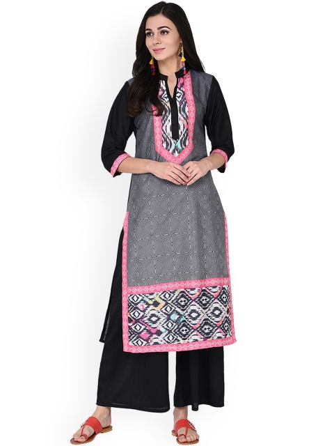 

ZIYAA Women Grey & Black Printed Straight Kurta