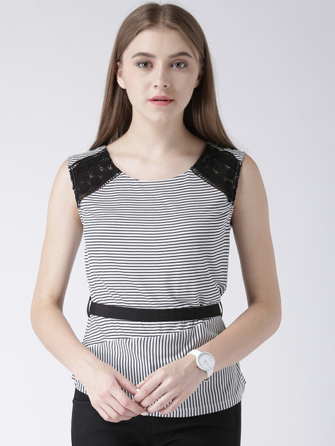 

LA LOFT Women White Striped Top