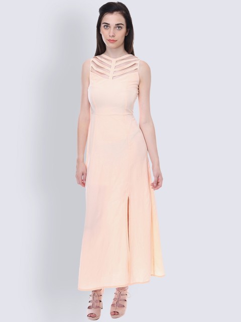

LA LOFT Women Peach-Coloured Solid Maxi Dress
