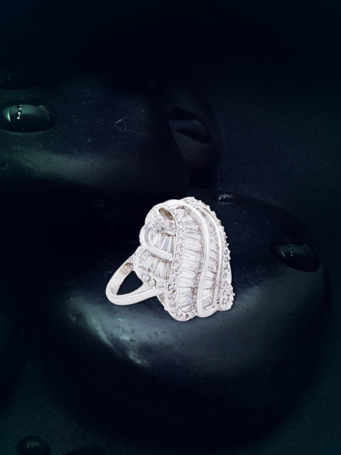 

Shaze Women Silver-Toned CZ Stone-Studded Ring