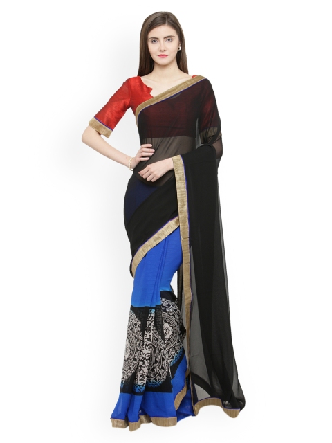 

Shaily Black & Blue Pure Georgette Solid Saree