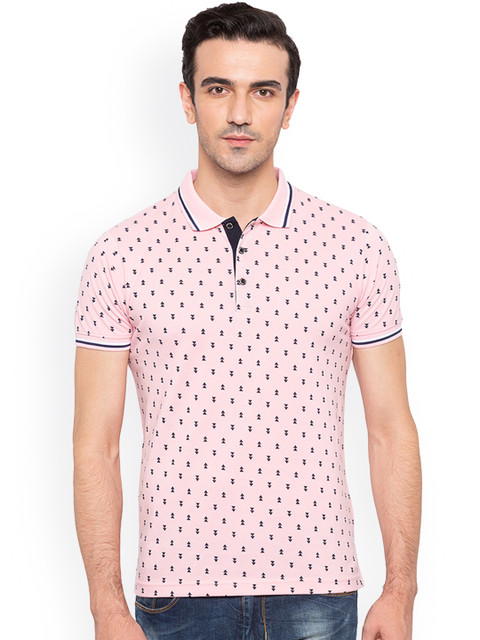 

Status Quo Men Pink Printed Polo Collar T-shirt
