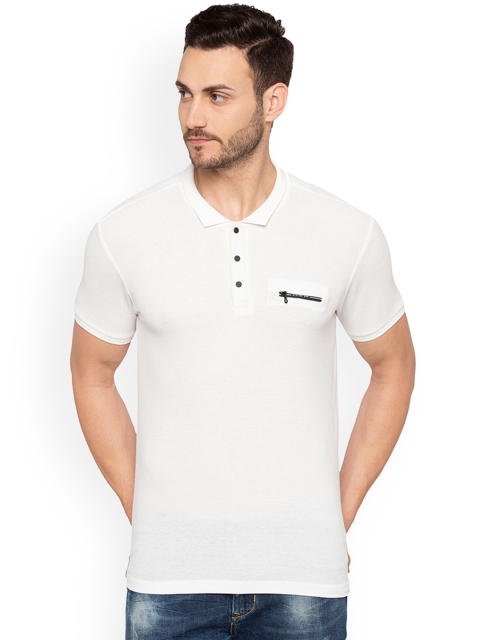 

Status Quo Men White Slim Fit Solid Polo Collar Pure Cotton T-shirt