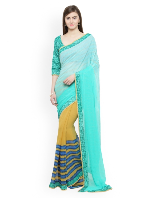 

Shaily Turquoise Blue Printed Pure Georgette Saree