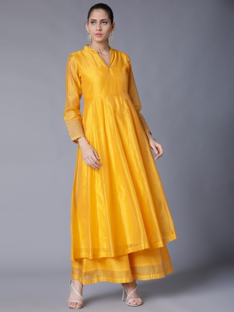 

Vishudh Women Yellow Solid Anarkali Kurta with Palazzos