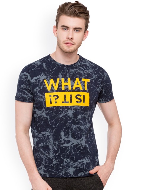 

Status Quo Men Navy Blue Printed Round Neck T-shirt