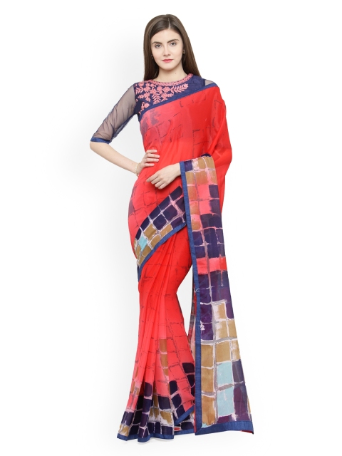 

Shaily Pink & Red Pure Georgette Embellished Saree