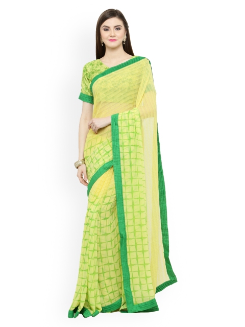 

Shaily Yellow & Green Satin Printed Saree