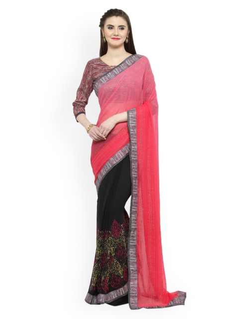

Shaily Pink & Navy Blue Pure Georgette Printed Saree