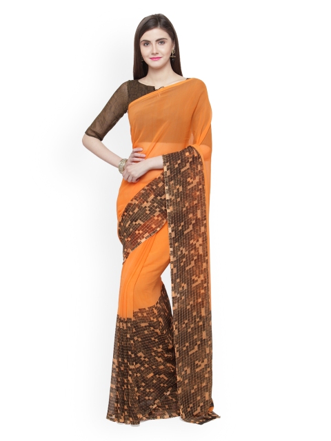 

Shaily Orange Solid Pure Georgette Saree