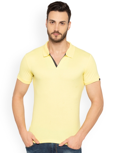 

Status Quo Men Yellow Solid Polo Collar Pure Cotton T-shirt