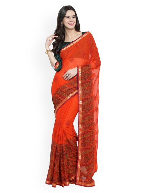 

Shaily Red Embroidered Pure Chiffon Saree