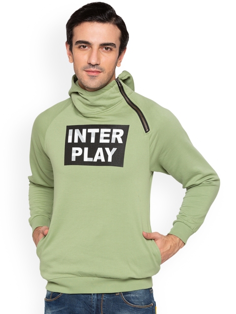 

Status Quo Men Green Printed Hooded Sweatshirt