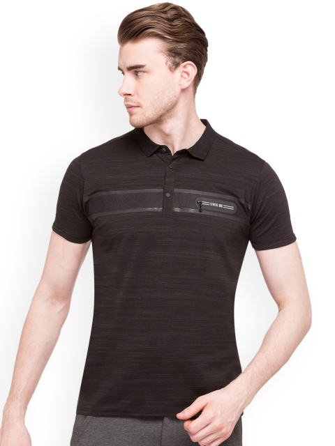 

Status Quo Men Black Solid Polo Collar Slim Fit Pure Cotton T-shirt