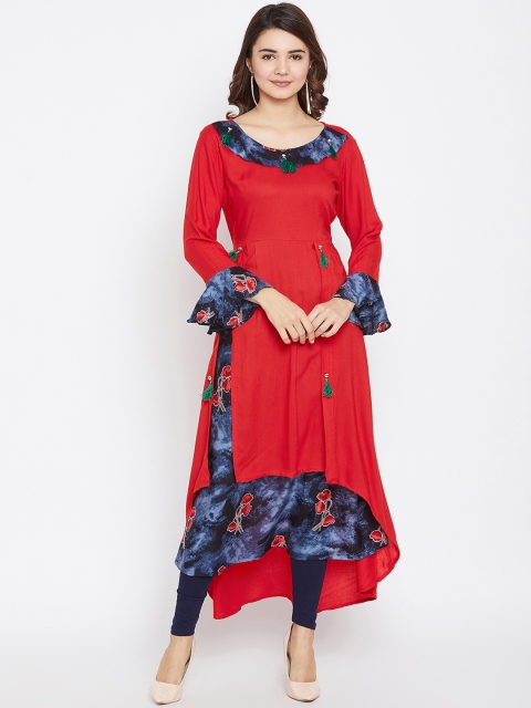 AgrohA Women Red Printed A-Line Kurta
