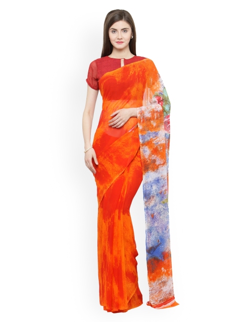 

Shaily Orange Printed Pure Georgette Saree