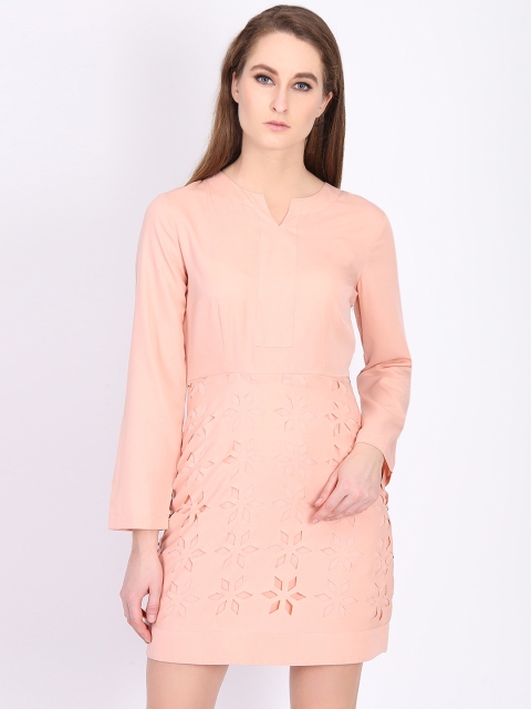 

LA LOFT Women Peach-Coloured Self Design Sheath Dress