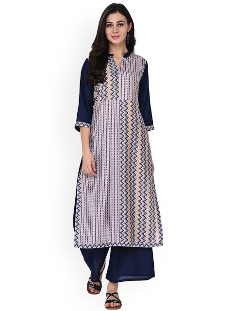 

ZIYAA Women Navy Blue Printed Straight Kurta
