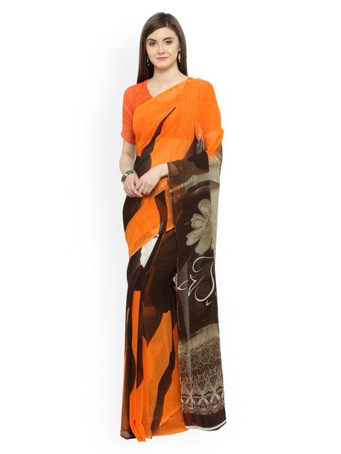 

Shaily Orange & Black Pure Georgette Printed Saree