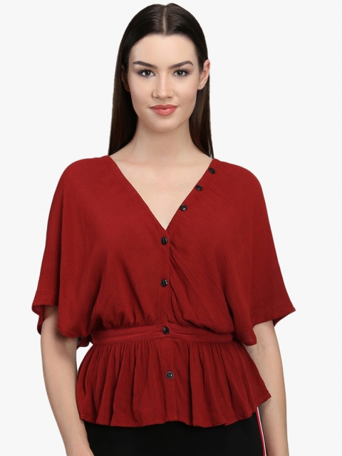 

LA LOFT Women Maroon Regular Fit Solid Casual Shirt