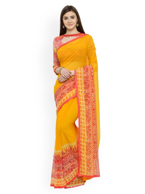 

Shaily Yellow Printed Pure Georgette Saree