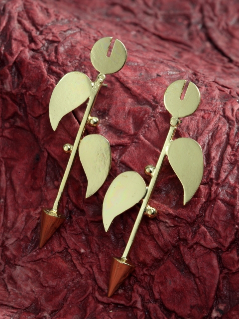 

SASSAFRAS Gold-Plated Contemporary Drop Earrings
