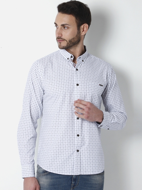 

URBAN SCOTTISH Men White & Blue Slim Fit Checked Casual Shirt