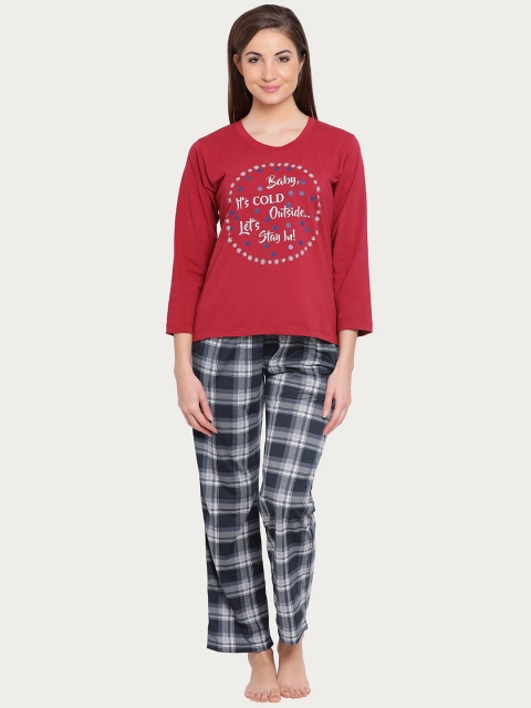 

Clovia Maroon & Black Printed Lounge Set