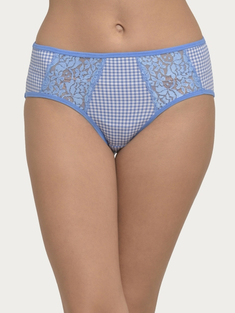 

Clovia Women Blue & White Checked Mid-Rise Lace Hipster Briefs PN2861P08