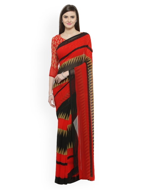 

Shaily Red & Black Pure Georgette Printed Saree