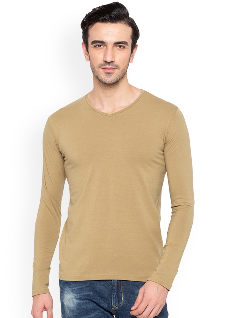 

Status Quo Men Khaki Solid V-Neck Pure Cotton T-shirt