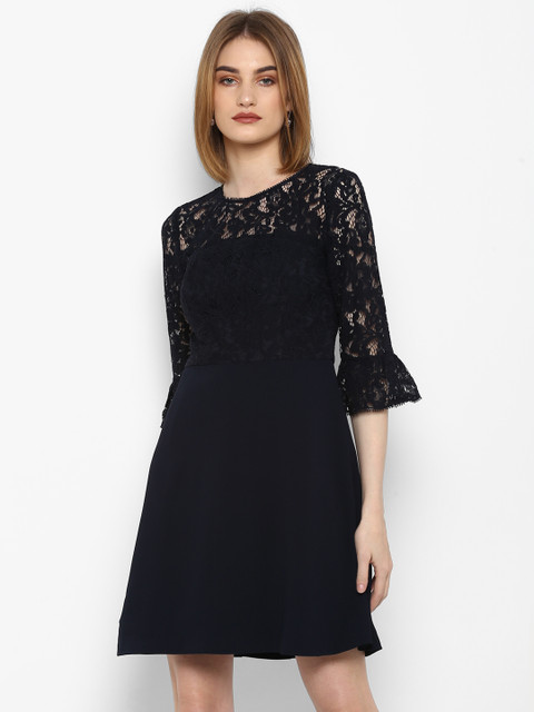 

Forever New Women Blue Solid Fit and Flare Dress