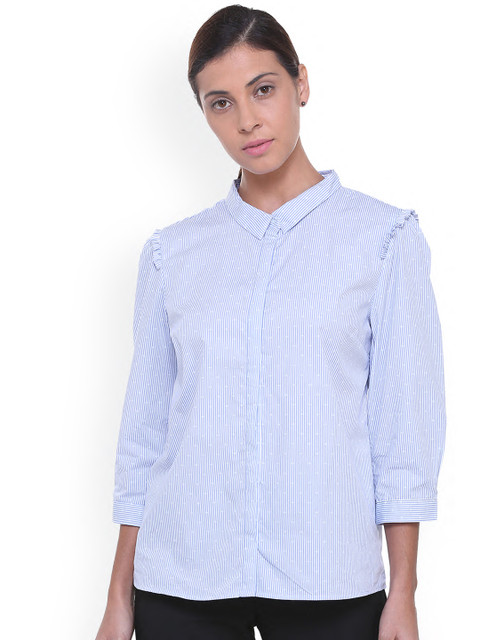 

Van Heusen Woman Women Blue Regular Fit Striped Casual Shirt