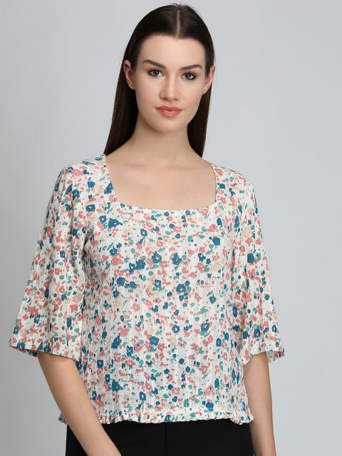 

LA LOFT Women Off-White Printed Styled Back Top