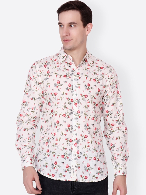 

Cation Men Cream-Coloured & Pink Slim Fit Printed Casual Shirt