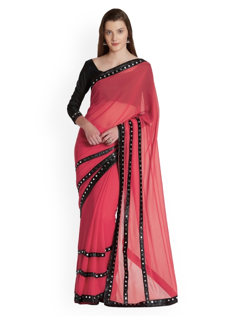 

Mirchi Fashion Pink Solid Poly Chiffon Saree