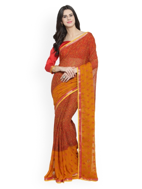 

Shaily Orange Printed Pure Chiffon Saree
