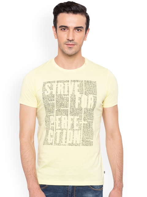 

Status Quo Men Cream-Coloured Printed Round Neck Slim Fit Pure Cotton T-shirt