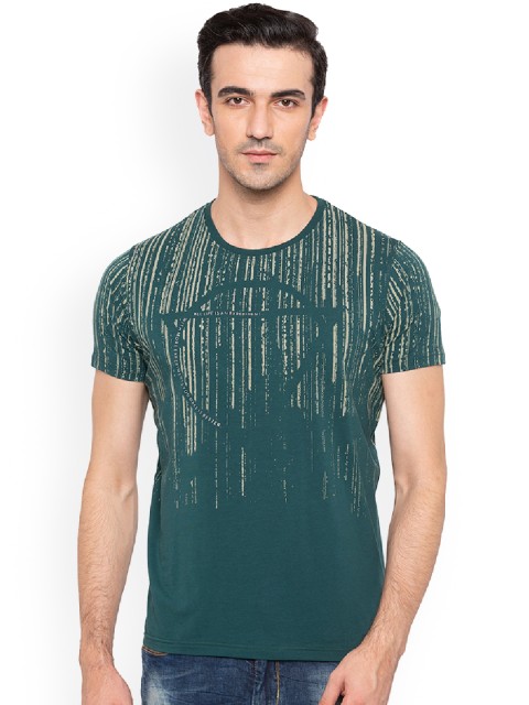 

Status Quo Men Green Striped Round Neck T-shirt