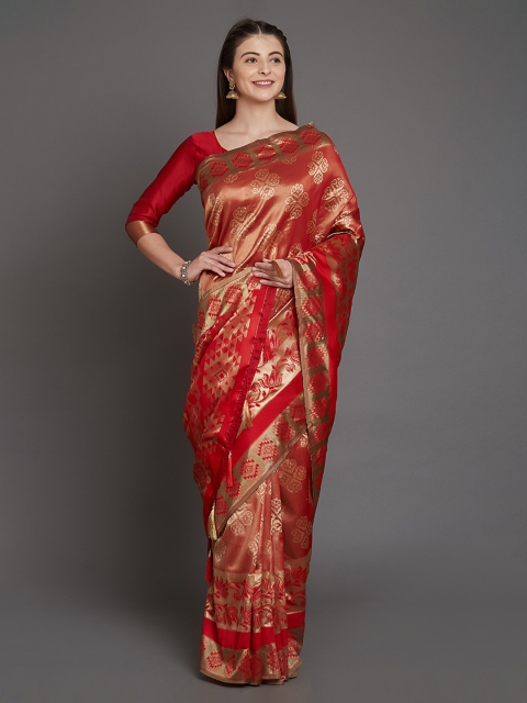 

Mitera Red & Gold-Toned Woven Design Silk Blend Saree