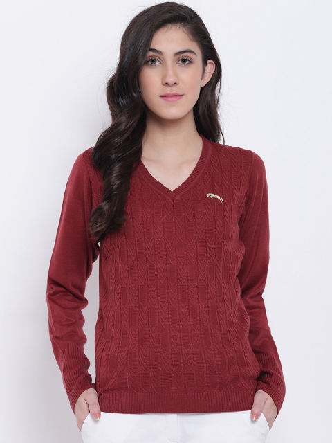 

JUMP USA Women Red Self Design Pullover