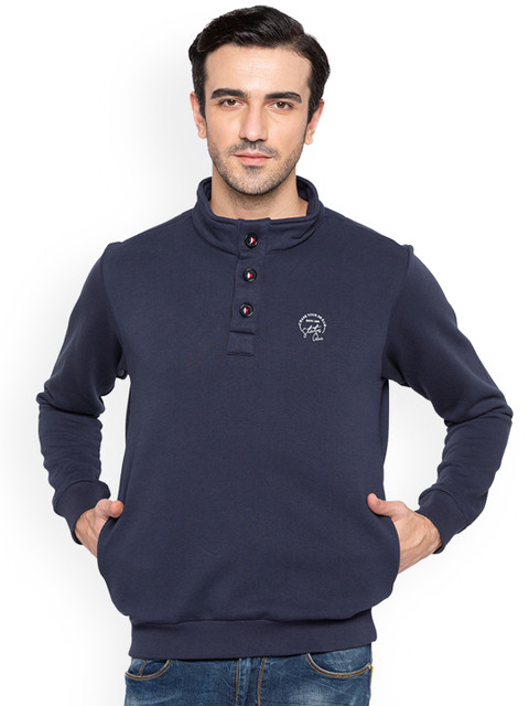

Status Quo Men Navy Blue Solid Sweatshirt