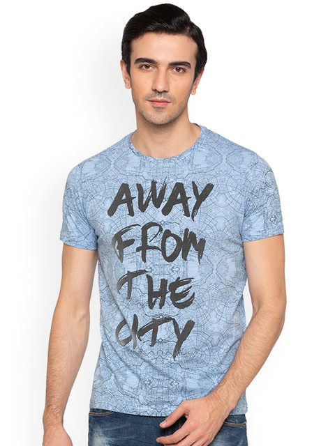 

Status Quo Men Blue Printed Round Neck Pure Cotton T-shirt