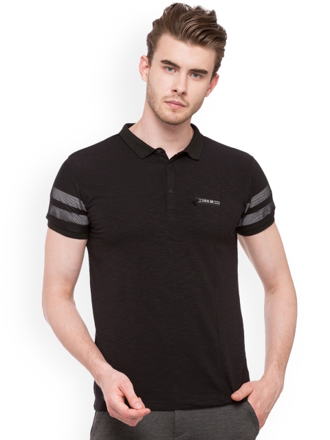 

Status Quo Men Black Solid Polo Collar Slim Fit T-shirt