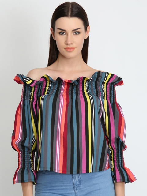 

LA LOFT Women Multicoloured Striped Bardot Top, Multi
