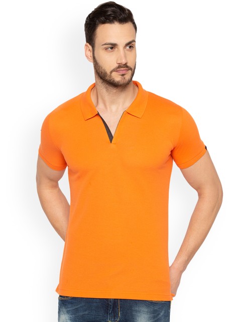 

Status Quo Men Orange Solid Polo Collar T-shirt
