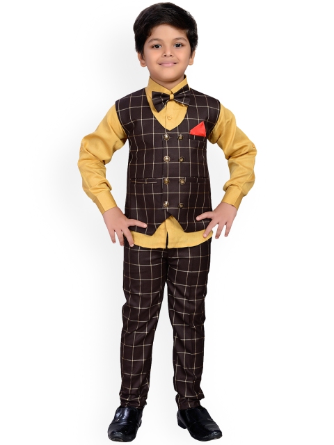 

Aj DEZInES Boys Brown & Mustard Yellow Solid Shirt with Trousers